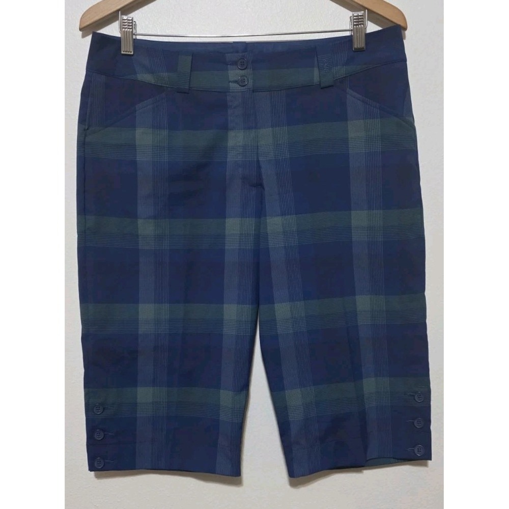 Nike Golf Shorts Women Blue Sports Plaid Shorts Sz 10 Button‎ Tennis Outdoor EUC